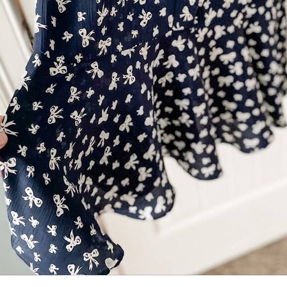 🎀 Vintage Bow Print Drop Waist Flounce Skirt Dress MCM Flapper size S petite 🎀 - Picture 7 of 11